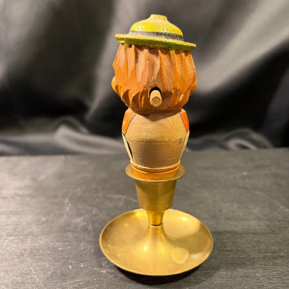 Vintage Hand Carved Wooden Mechanical Bottle Stopper Moving Jaw Man in Hat